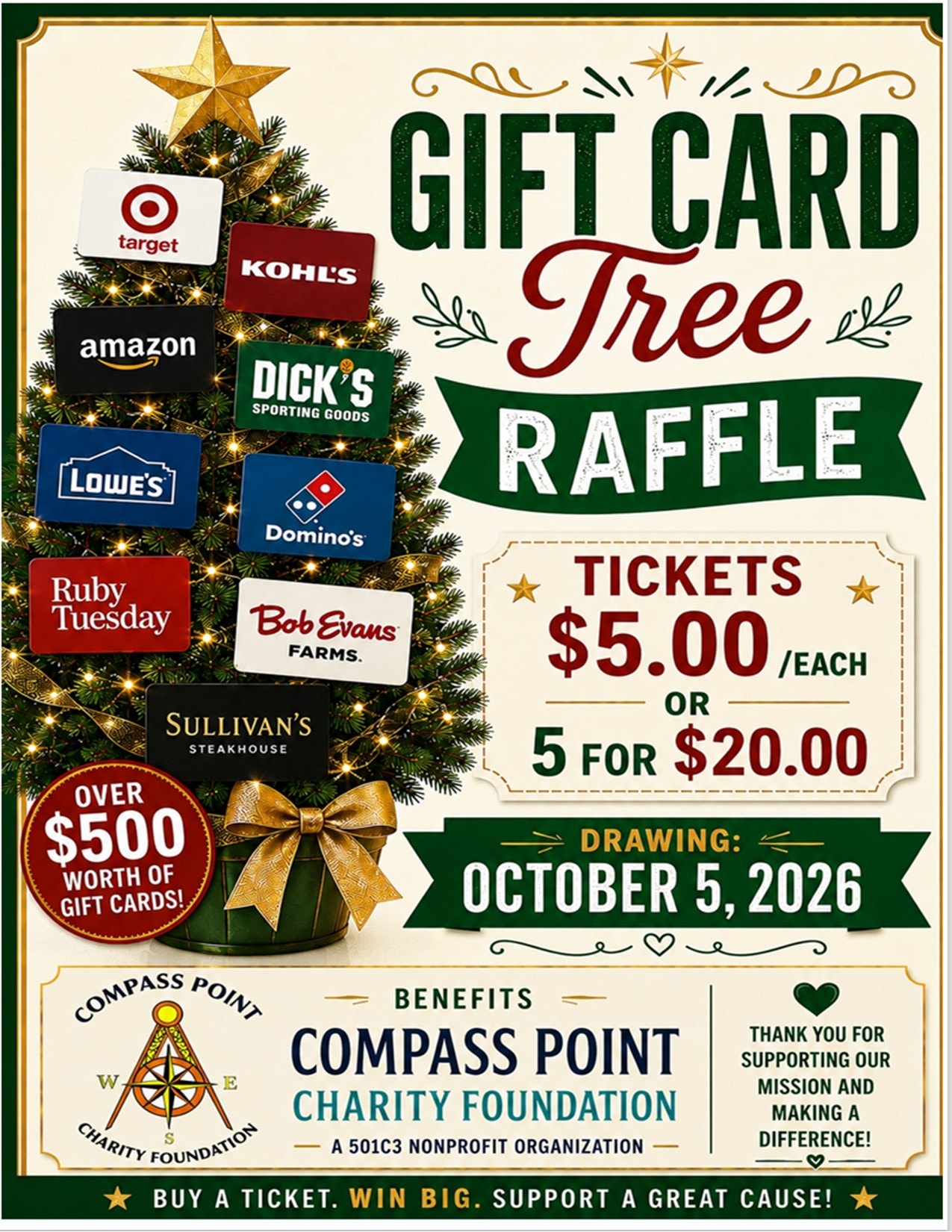 Gift Card Tree Raffle event flyer